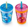 Contigo Leighton Kids Water Bottle, 2-Pack, 14oz, Spill-Proof, Blue Raspberry/Azalea & Butterlies/Llamas, Dishwasher Safe Tumbler with Straw(Dragonfruit Wildflowers & Blue Poppy Clouds)