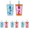 Contigo Leighton Kids Water Bottle, 2-Pack, 14oz, Spill-Proof, Blue Raspberry/Azalea & Butterlies/Llamas, Dishwasher Safe Tumbler with Straw(Dragonfruit Wildflowers & Blue Poppy Clouds)