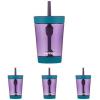 Contigo Leighton Kids Water Bottle, 2-Pack, 14oz, Spill-Proof, Blue Raspberry/Azalea & Butterlies/Llamas, Dishwasher Safe Tumbler with Straw(Eggplant)