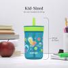 Contigo Leighton Kids Water Bottle, 2-Pack, 14oz, Spill-Proof, Blue Raspberry/Azalea & Butterlies/Llamas, Dishwasher Safe Tumbler with Straw(Lime & Juniper)