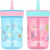 Contigo Leighton Kids Water Bottle, 2-Pack, 14oz, Spill-Proof, Blue Raspberry/Azalea & Butterlies/Llamas, Dishwasher Safe Tumbler with Straw(Blue Raspberry & Azalea)