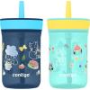 Contigo Leighton Kids Water Bottle, 2-Pack, 14oz, Spill-Proof, Blue Raspberry/Azalea & Butterlies/Llamas, Dishwasher Safe Tumbler with Straw(Blueberry & Jade)