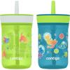 Contigo Leighton Kids Water Bottle, 2-Pack, 14oz, Spill-Proof, Blue Raspberry/Azalea & Butterlies/Llamas, Dishwasher Safe Tumbler with Straw(Lime & Juniper)
