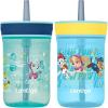 Contigo Leighton Kids Water Bottle, 2-Pack, 14oz, Spill-Proof, Blue Raspberry/Azalea & Butterlies/Llamas, Dishwasher Safe Tumbler with Straw(Paw Patrol)