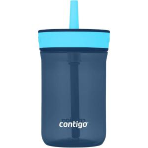 Contigo Leighton Kids Water Bottle, 2-Pack, 14oz, Spill-Proof, Blue Raspberry/Azalea & Butterlies/Llamas, Dishwasher Safe Tumbler with Straw(Blueberry/Blue Raspberry)