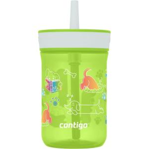 Contigo Leighton Kids Water Bottle, 2-Pack, 14oz, Spill-Proof, Blue Raspberry/Azalea & Butterlies/Llamas, Dishwasher Safe Tumbler with Straw(Cool Lime (Dogs GFX))