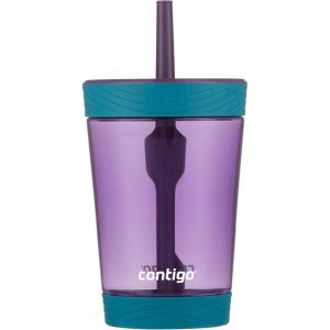 Contigo Leighton Kids Water Bottle, 2-Pack, 14oz, Spill-Proof, Blue Raspberry/Azalea & Butterlies/Llamas, Dishwasher Safe Tumbler with Straw(Eggplant)