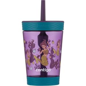 Contigo Leighton Kids Water Bottle, 2-Pack, 14oz, Spill-Proof, Blue Raspberry/Azalea & Butterlies/Llamas, Dishwasher Safe Tumbler with Straw(Eggplant with Mermaid)