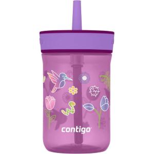 Contigo Leighton Kids Water Bottle, 2-Pack, 14oz, Spill-Proof, Blue Raspberry/Azalea & Butterlies/Llamas, Dishwasher Safe Tumbler with Straw(Grape (Tulips GFX))