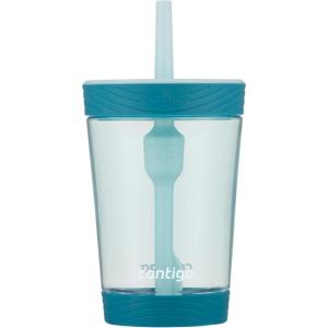 Contigo Leighton Kids Water Bottle, 2-Pack, 14oz, Spill-Proof, Blue Raspberry/Azalea & Butterlies/Llamas, Dishwasher Safe Tumbler with Straw(Honeydew)