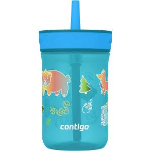 Contigo Leighton Kids Water Bottle, 2-Pack, 14oz, Spill-Proof, Blue Raspberry/Azalea & Butterlies/Llamas, Dishwasher Safe Tumbler with Straw(Juniper/Blue Forest)