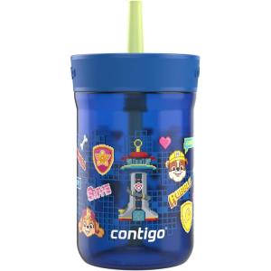 Contigo Leighton Kids Water Bottle, 2-Pack, 14oz, Spill-Proof, Blue Raspberry/Azalea & Butterlies/Llamas, Dishwasher Safe Tumbler with Straw(Paw Patrol Power Pups)