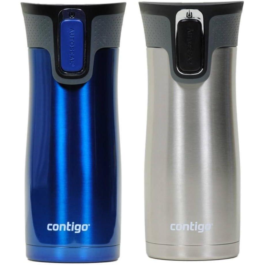 imageContigo West Loop Stainless Steel VacuumInsulated Travel Mug with SpillProof Lid Vervain Midnight Berry 16 Ounces 2PackMonaco Stainless Steel