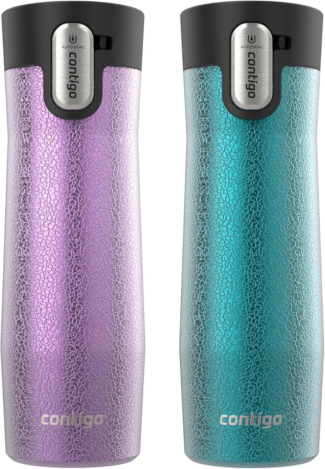 imageContigo AUTOSEAL West Loop VacuumInsulated Stainless Steel Travel Mug with EasyClean Lid 16oz 2 Pack Spirulina Stainless SteelCrystal Pansy Crystal Juniper