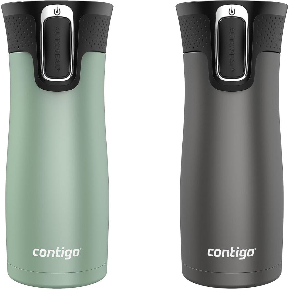 imageContigo AUTOSEAL West Loop VacuumInsulated Stainless Steel Travel Mug with EasyClean Lid 16oz 2 Pack Spirulina Stainless SteelAgave Metallic Sake Metallic