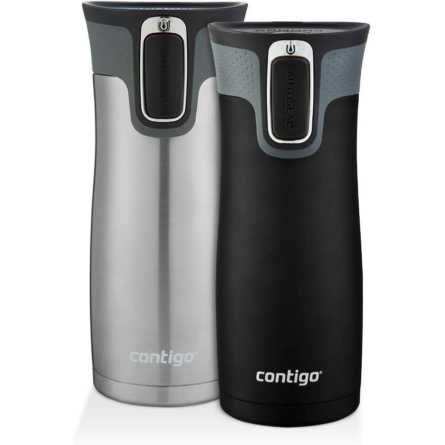 imageContigo AUTOSEAL West Loop VacuumInsulated Stainless Steel Travel Mug with EasyClean Lid 16oz 2 Pack Spirulina Stainless SteelStainless Steel Matte Black