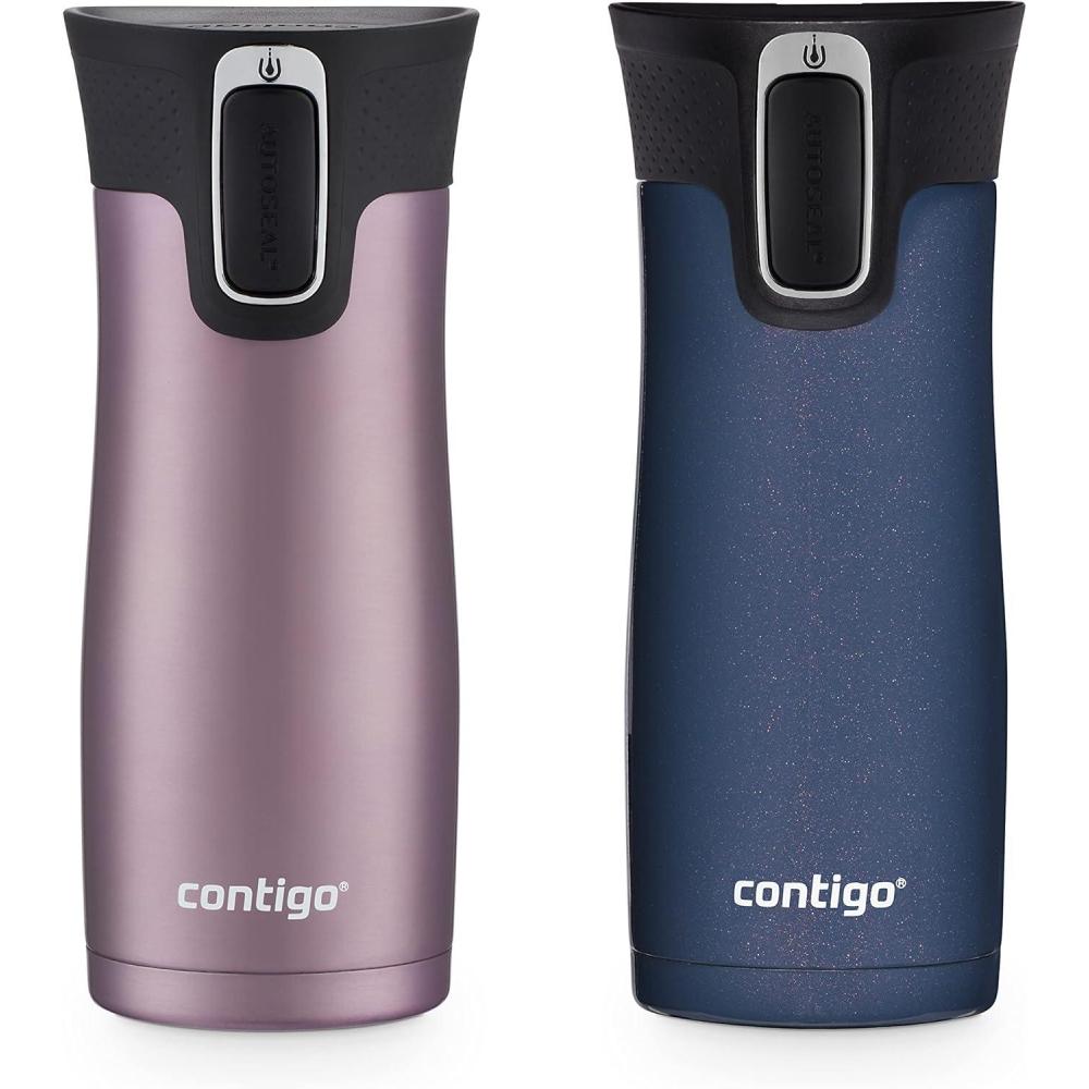imageContigo AUTOSEAL West Loop VacuumInsulated Stainless Steel Travel Mug with EasyClean Lid 16oz 2 Pack Spirulina Stainless SteelVervain Midnight Berry