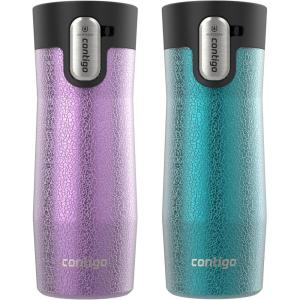 Contigo AUTOSEAL West Loop Vacuum-Insulated Stainless Steel Travel Mug with Easy-Clean Lid, 16oz., 2 Pack, Spirulina, Stainless Steel(Crystal Pansy; Crystal Juniper)