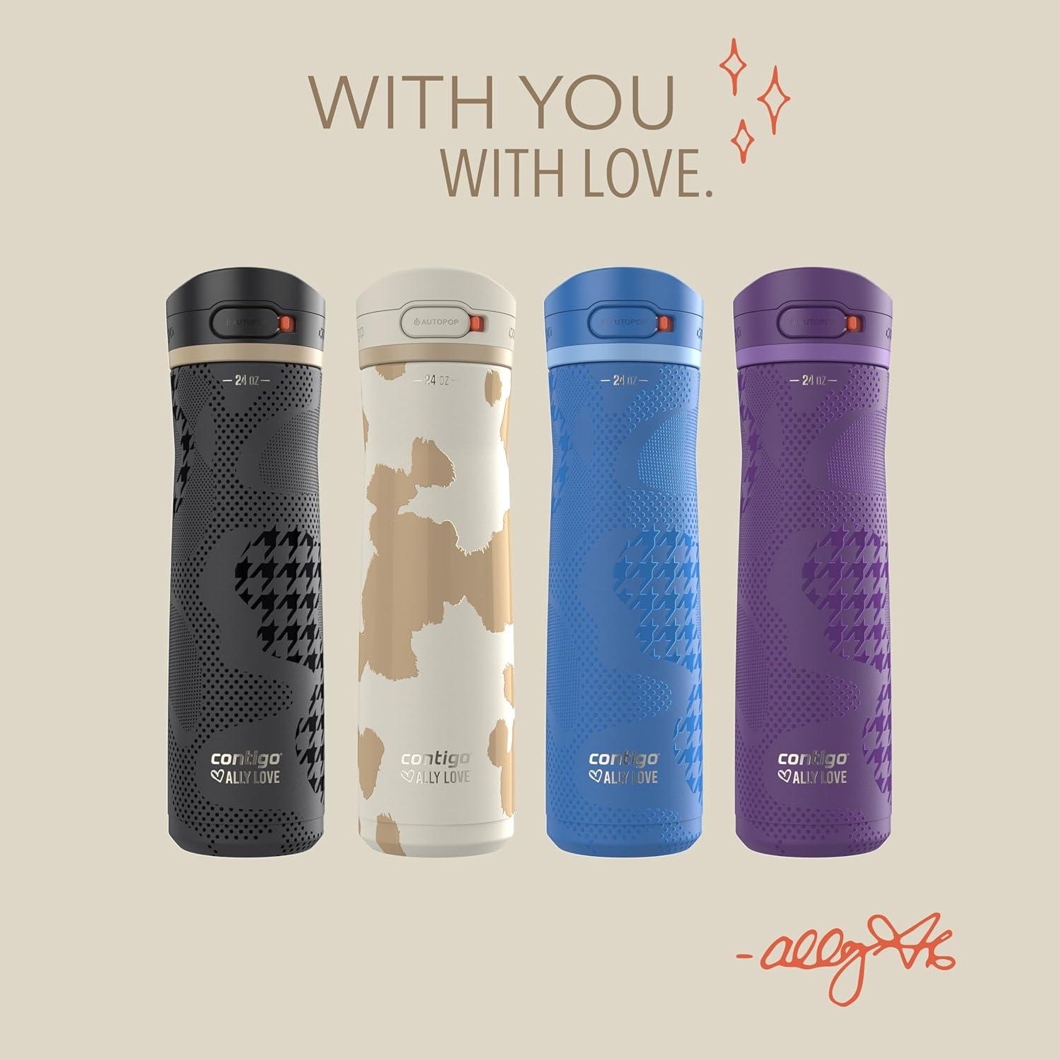 imageContigo x Ally Love Jackson Chill 20 Stainless Steel Spill Proof Water Bottle with AutoPop Lid BPA Free 24oz OatmilkViolet