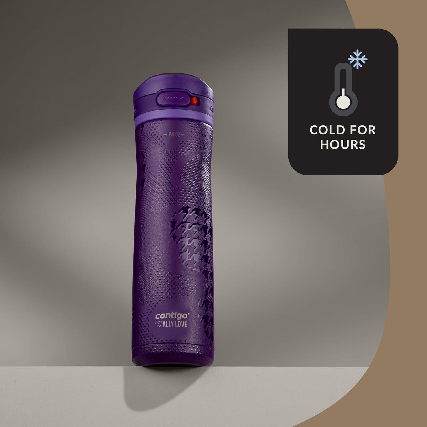 imageContigo x Ally Love Jackson Chill 20 Stainless Steel Spill Proof Water Bottle with AutoPop Lid BPA Free 24oz OatmilkViolet