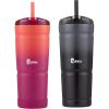 Bubba Envy Stainless Steel Tumbler with Straw, Stainless Steel with Clear Lid, 24oz(Pink Sorbet & Licorice)