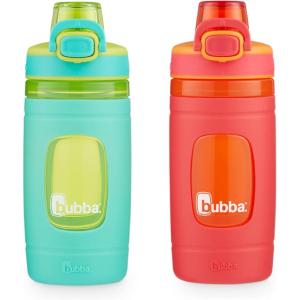 Bubba Flo Kids Water Bottle with Silicone Sleeve, 16oz., Watermelon and Wild Berry(Island Teal & Electric Berry)