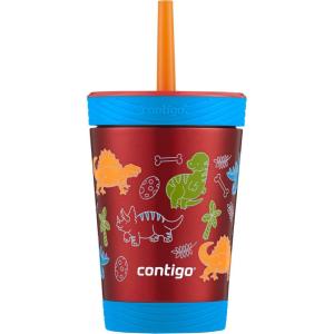 Contigo Kids Spill-Proof Tumbler with Straw & Leak-Proof Lid, 12oz Vacuum-Insulated Stainless Steel Water Bottle for Kids, Dishwasher Safe & Fits Most Cup Holders, Tumbler for School, Home, Travel(Watermelon Blue Poppy with Dino)